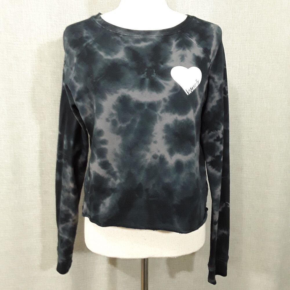 Barre 3 SZ Small  Brushed Cotton Fleece Sweatshirt Marbled Tie-Dye Black & Gray